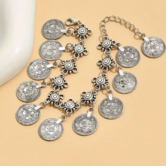 1pc Bohemian Style Flower Coin Pendant Ankle Silvery Bracelet - Picture 6 of 6